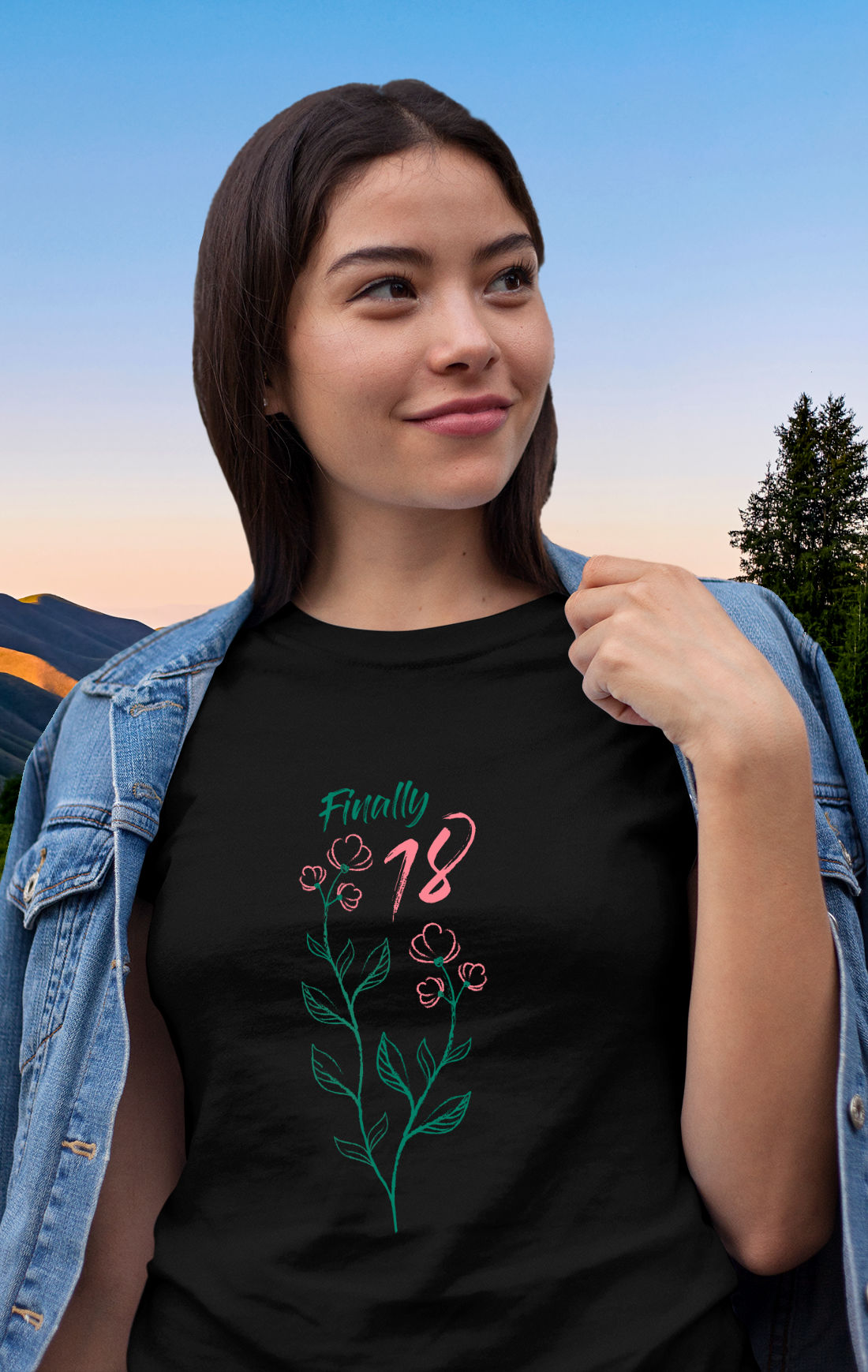 Geburtstags-T-Shirt zum 18. Geburtstag - Florales Design