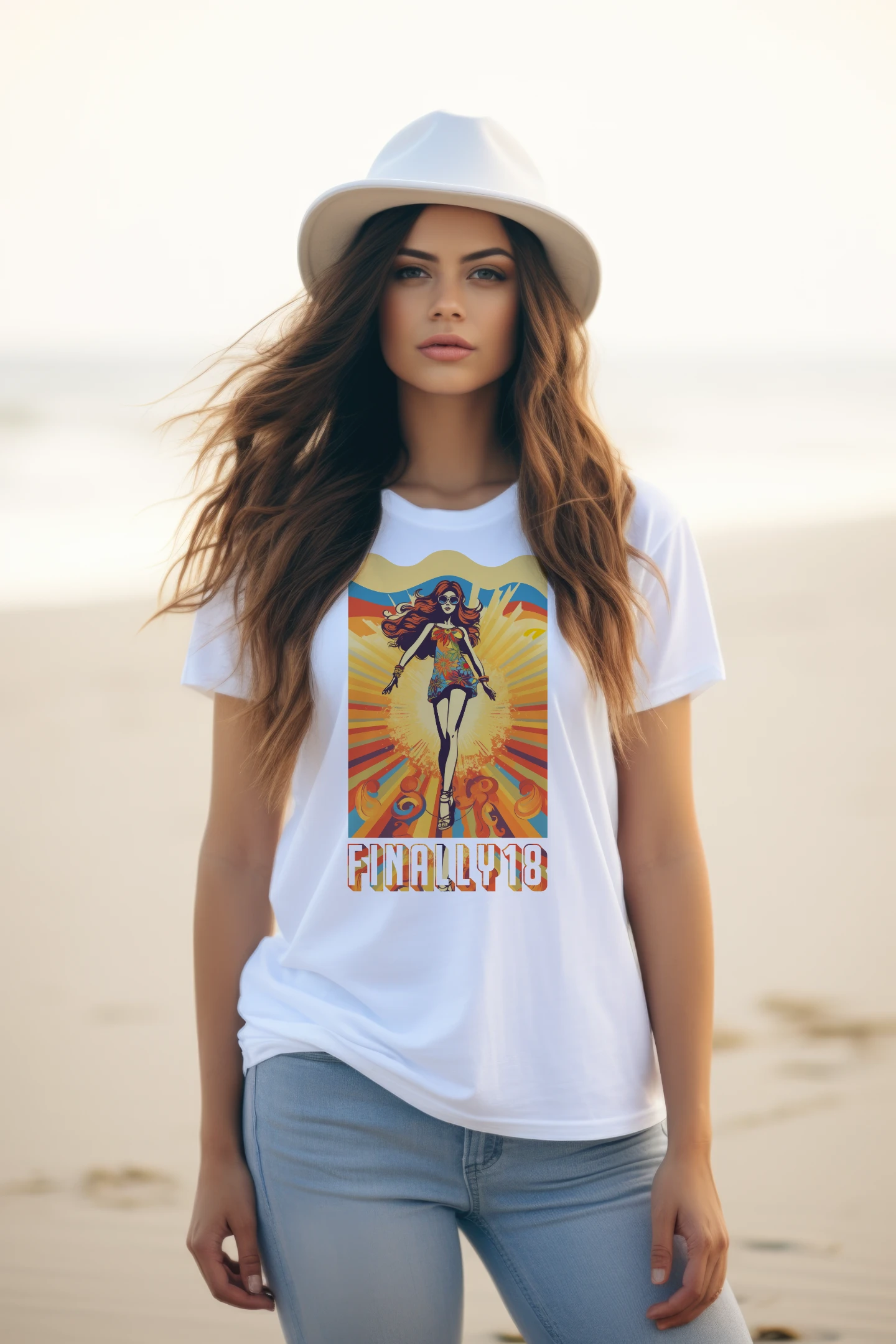 T-Shirt-18-Geburtstag-Hippie-Girl-is-18-mit-Hut